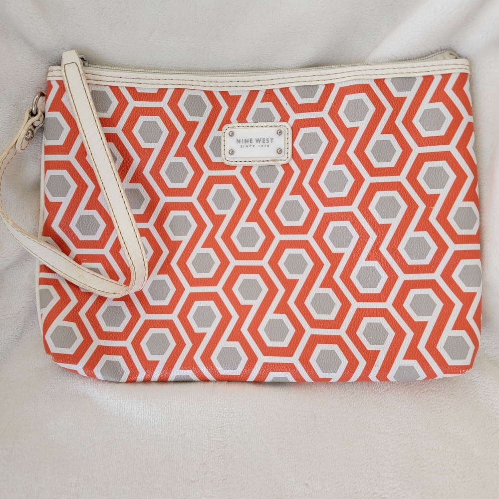 Nine West Orange & Gray geometric clutch